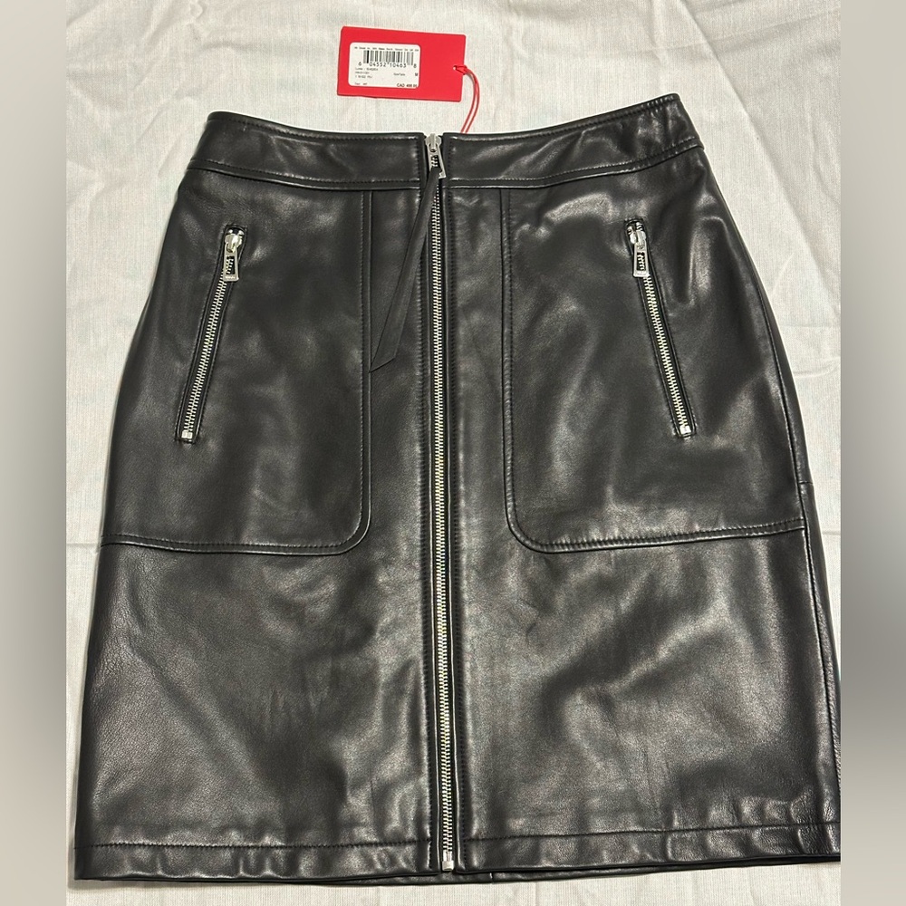 BNWT Hugo Boss Black Leather Pencil Skirt